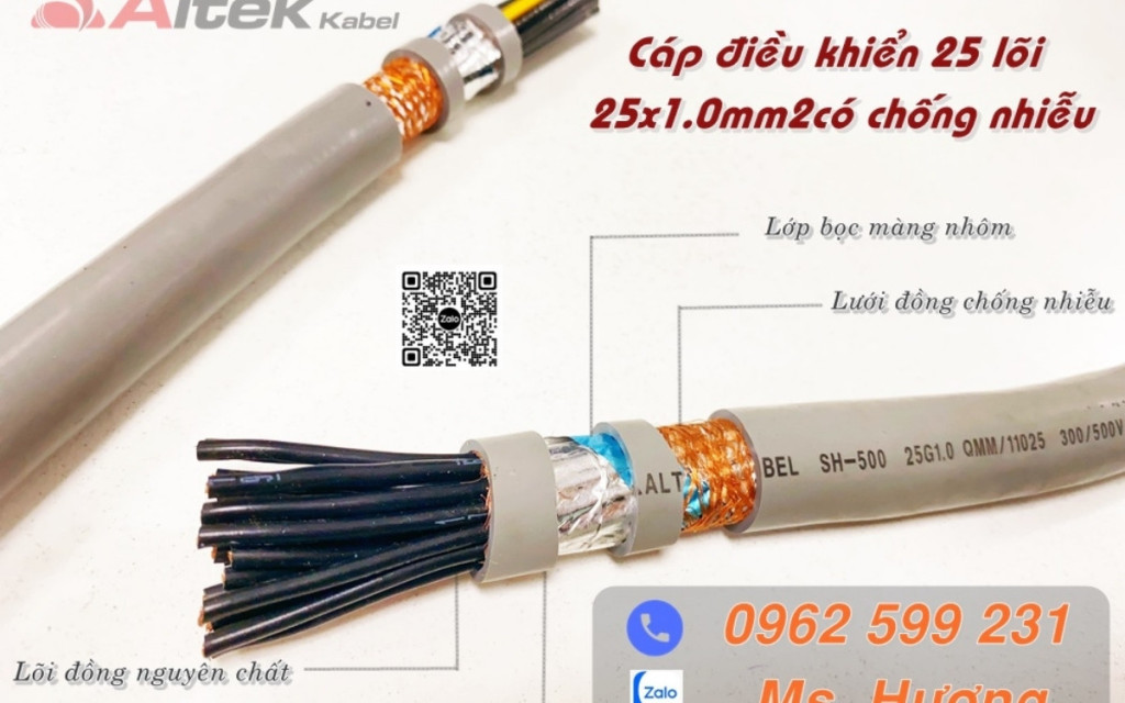 Cáp điều khiển Altek kabel 25 lõi 1,0mm2 có lưới chống nhiễu