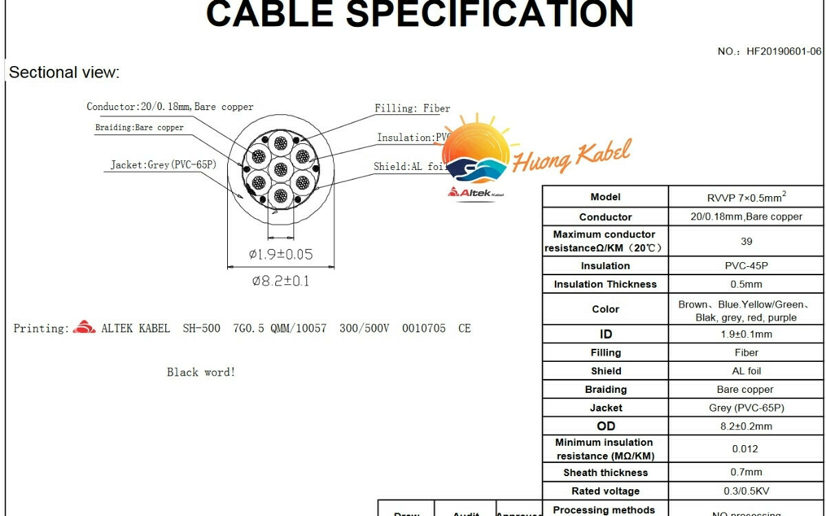 Cáp điều khiển Altek kabel 7 lõi 0,5mm2 có lưới chống nhiễu