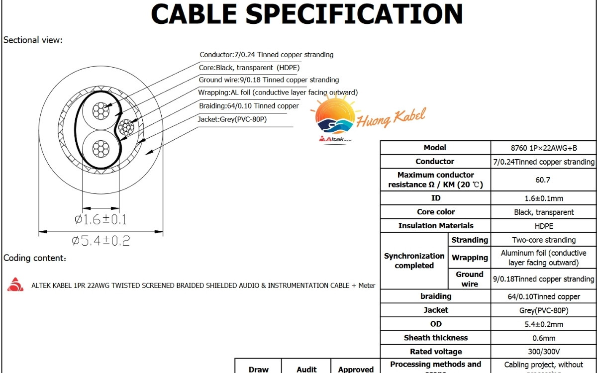 Cáp tín hiệu vặn xoắn Altek kabel 1 Pair 22AWG + Shield 2 lớp chống nhiễu