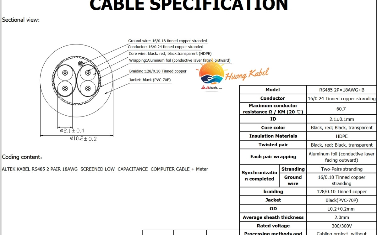 Cáp tín hiệu vắn xoắn Altek kabel 2 lớp chống nhiễu RS485 2 Pair 18AWG