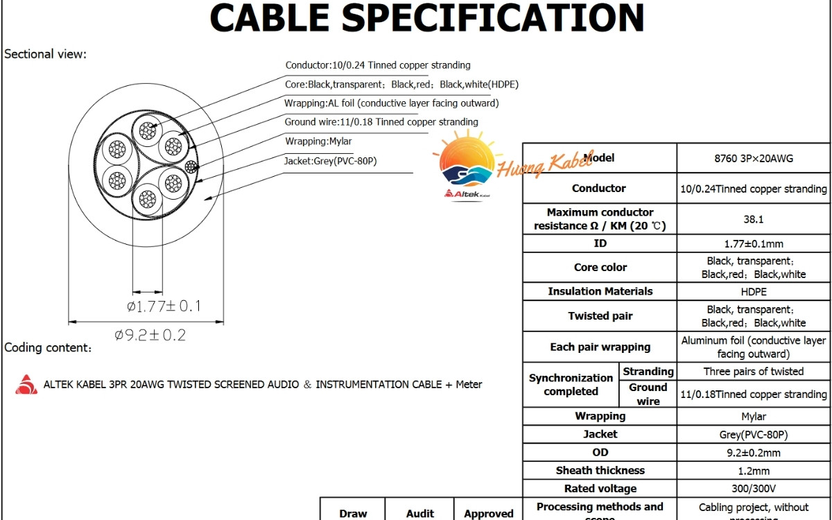 Cáp tín hiệu vặn xoắn Altek kabel 3 Pair 20AWG + AL Foil 1 lớp chống nhiễu