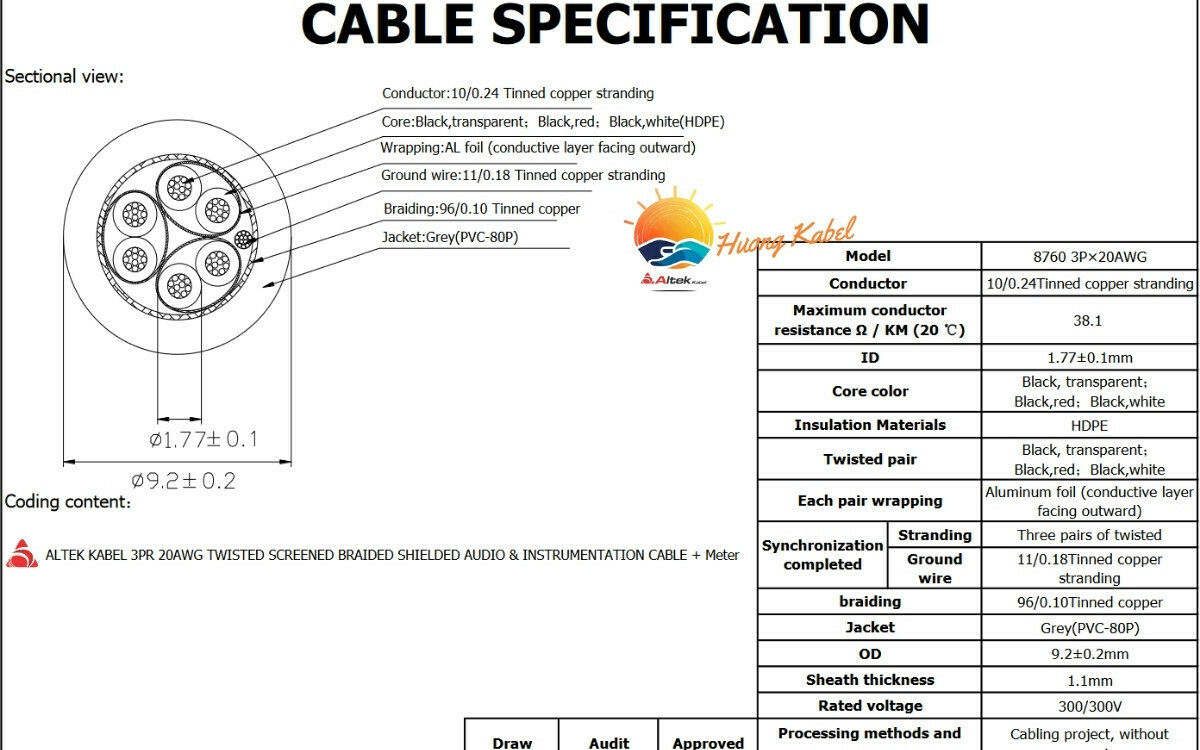 Cáp tín hiệu vặn xoắn Altek kabel 3 Pair 20AWG + Shield 2 lớp chống nhiễu